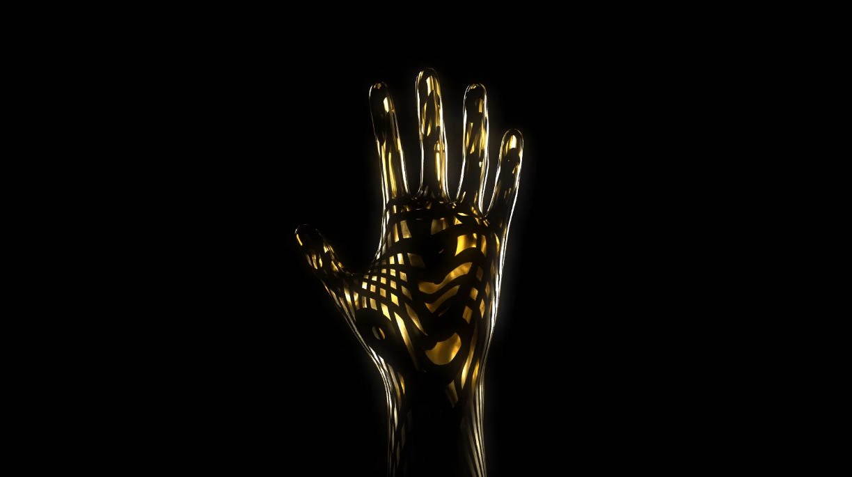 Golden cutout hand.