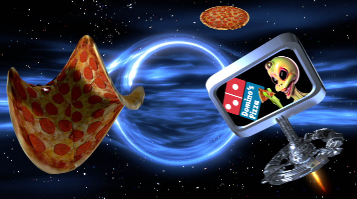 Pizza orbiting around a black hole.