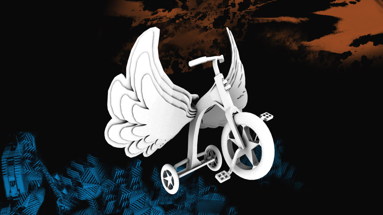 Flying tricycle.