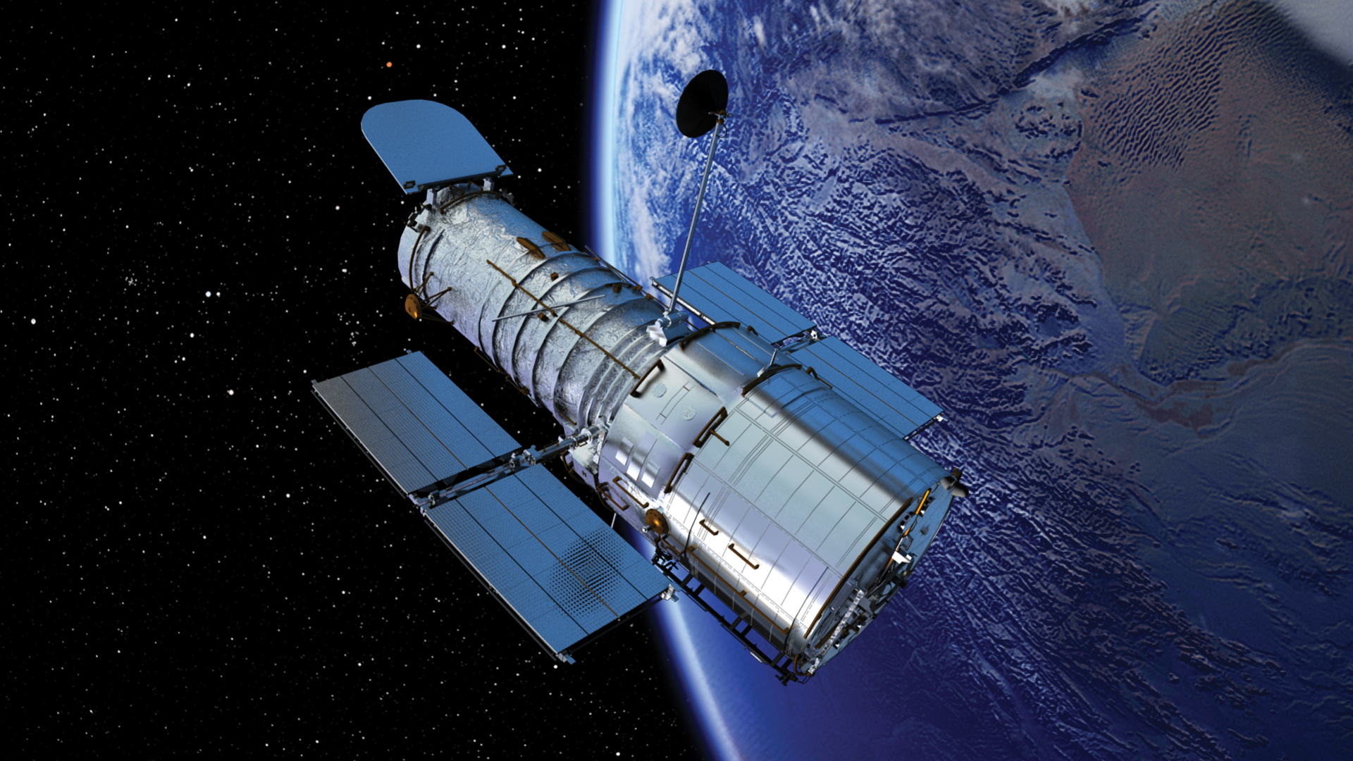 Hubble Space Telescope orbiting around Earth.