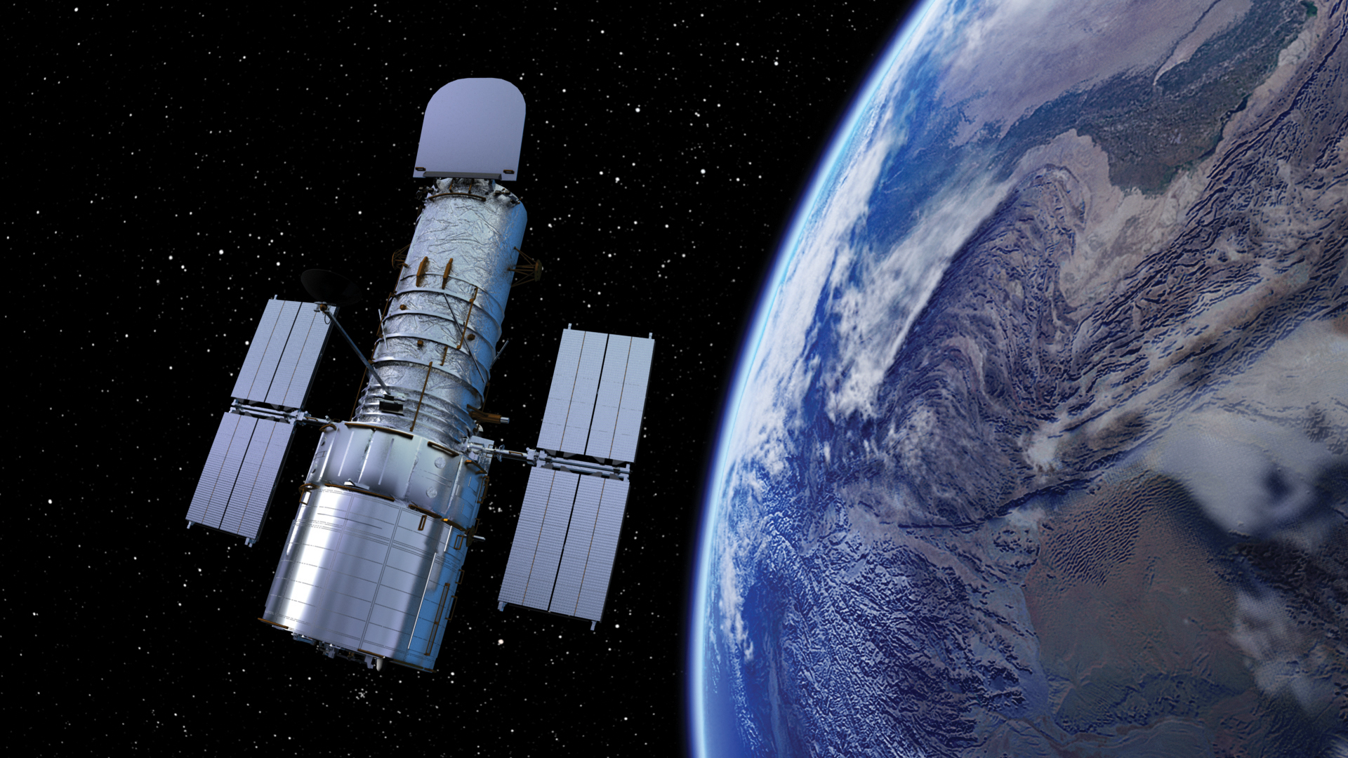Hubble Space Telescope orbiting around Earth.