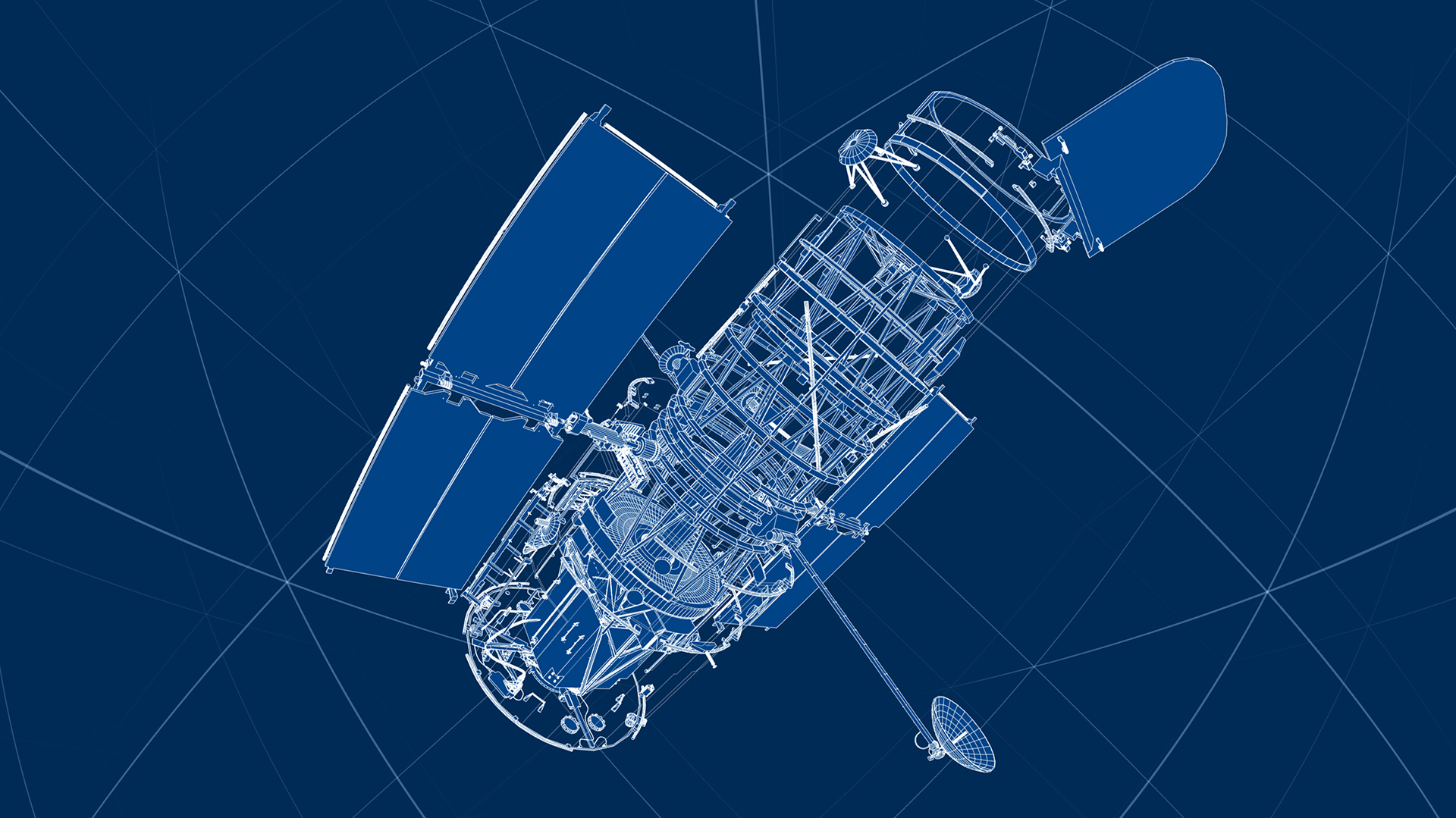 Hubble Space Telescope in a blueprint style.