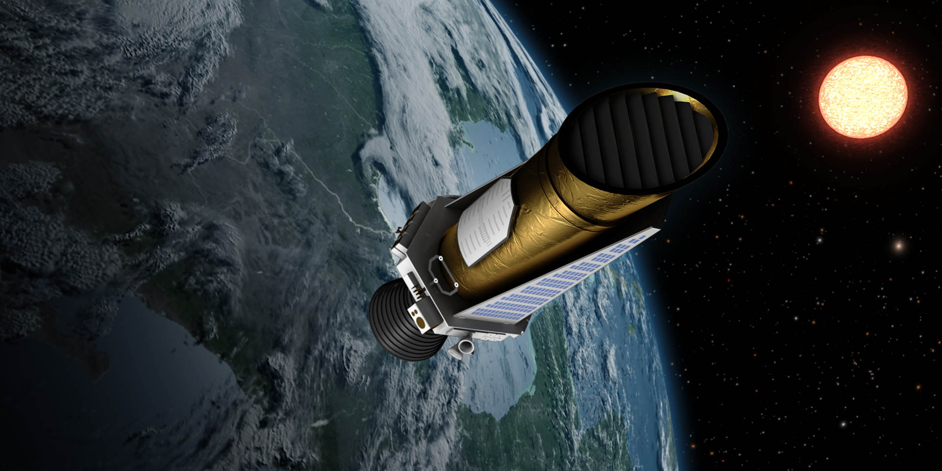 The Kepler spacecraft orbiting around Earth.