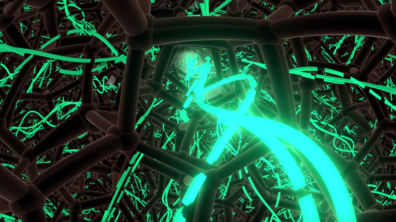 Inside a mirrored dodecahedron.